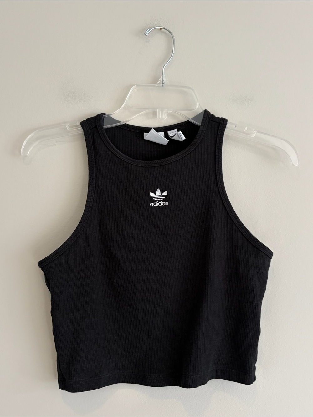 Adidas Black Ribbed Tank Crop Top Size M
